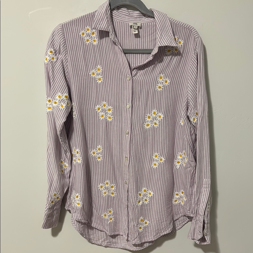 Striped Shirt with Daisy Embroidery